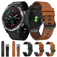 26mm Leather Steel Buckle Watch Band, For Garmin Descent MK 2, For Garmin Tactix 7, For Garmin Fenix 6X, For Garmin Fenix 5X Sapphire, For Garmin Tactix Delta, For Garmin Descent MK 2i, For Garmin Tactix 7 Pro, For Garmin Fenix 3