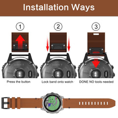 26mm Leather Steel Buckle Watch Band, For Garmin Descent MK 2, For Garmin Tactix 7, For Garmin Fenix 6X, For Garmin Fenix 5X Sapphire, For Garmin Tactix Delta, For Garmin Descent MK 2i, For Garmin Tactix 7 Pro, For Garmin Fenix 3
