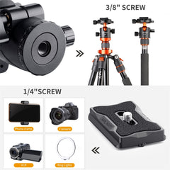 K&F CONCEPT KF31.023V3 360 Degree Rotating Panoramic Metal Tripod Ball Head with 1/4 Inch Quick Release Plate, KF31.023V3