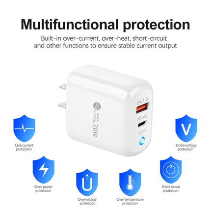 PD04 PD20W + QC18W Mobile Phone Charger with LED Indicator, US Plug, US Plug