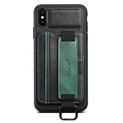 Suteni H13 Card Wallet Wrist Strap Holder PU Phone Case, For iPhone X / XS, For iPhone XR, For iPhone XS Max