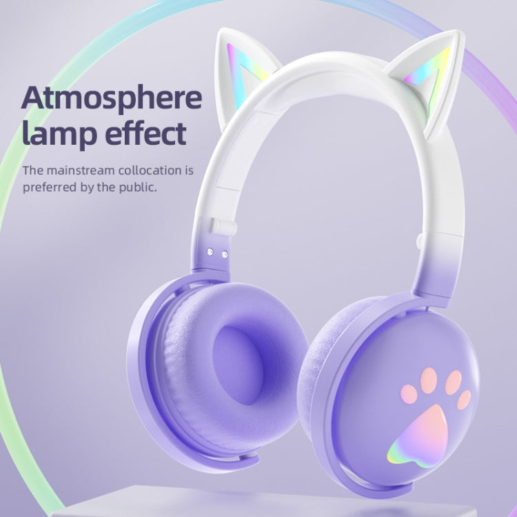 KE28 RGB Cute Cat Ears Bluetooth Wireless Music Headset with Detachable Mic