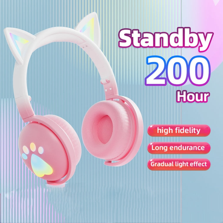 KE28 RGB Cute Cat Ears Bluetooth Wireless Music Headset with Detachable Mic