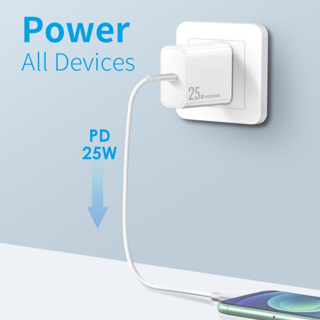 NORTHJO NOPD2501 PD 25W USB-C / Type-C Single Port Fast Charger, US Plug, EU Plug, UK Plug, AU Plug