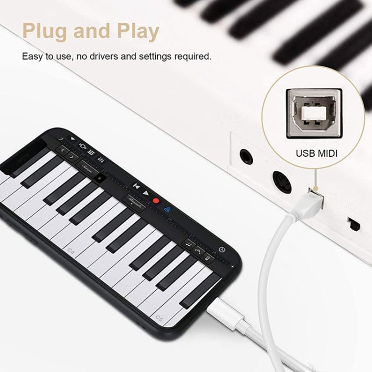 1m 8 Pin to USB-B MIDI Cable for iPad / iPhone, 8 Pin