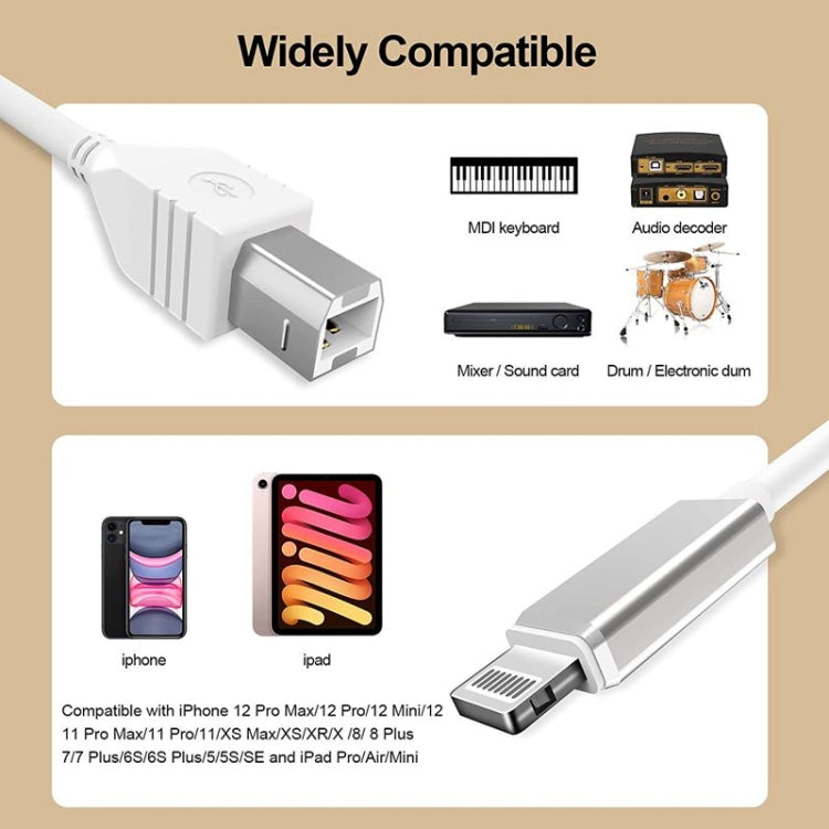 1m 8 Pin to USB-B MIDI Cable for iPad / iPhone, 8 Pin