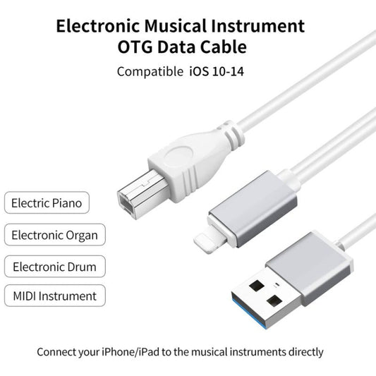 1m 8 Pin to USB + MIDI Electronic Music Instrument & OTG & Charging Multifunctional Cable Compatible with iOS 10-14, MIDI + OTG