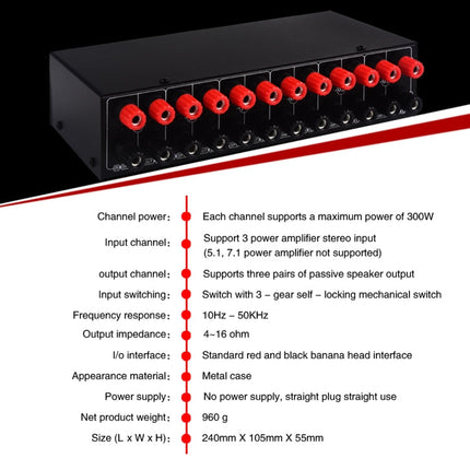 3 Input 3 Output Power Amplifier And Speaker Switcher Speaker Switch Splitter Comparator, B036