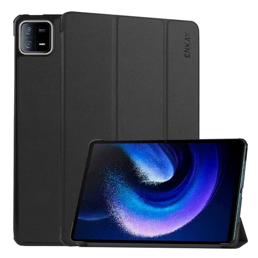 For Xiaomi Pad 6 ENKAY Tri-fold Custer Texture Leather Stand Smart Case, For Xiaomi Pad 6