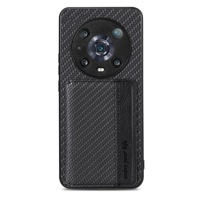 Carbon Fiber Magnetic Card Bag Phone Case, For Honor 80, For Honor Magic4 Lite, For Honor Magic5 Pro, For OPPO A16