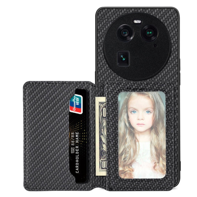 Carbon Fiber Magnetic Card Bag Phone Case, For OPPO Find X6, For OPPO Reno5 5G, For OPPO Reno7 5G, For OPPO Reno8 T 4G
