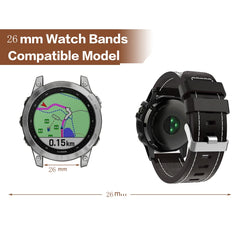 26mm Sewing Leather Steel Buckle Watch Band, For Garmin Fenix 5X Plus, For Garmin Fenix 3, For Garmin Fenix 3 HR, For Garmin Fenix 3 Sapphire, For Garmin Descent MK 1, For Garmin Descent MK 2, For Garmin Descent MK 2i, For Garmin D2 Charlie