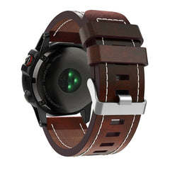 26mm Sewing Leather Steel Buckle Watch Band, For Garmin Fenix 5X Plus, For Garmin Fenix 3, For Garmin Fenix 3 HR, For Garmin Fenix 3 Sapphire, For Garmin Descent MK 1, For Garmin Descent MK 2, For Garmin Descent MK 2i, For Garmin D2 Charlie