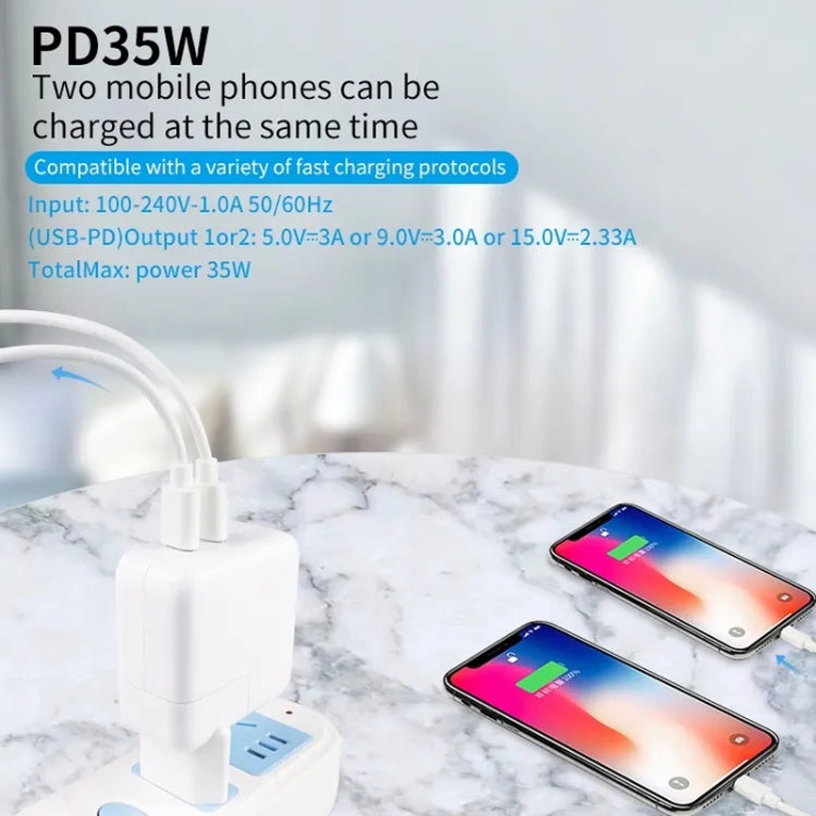 35W PD3.0 USB-C / Type-C Dual Port Charger for iPhone / iPad Series, US Plug, EU Plug