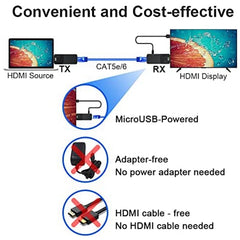 HDMI Extender 165ft Audio Video 1080P Over Cat5 Cat6 Ethernet Cable Transmit Lossless Signal HDMI Long Distance Extension Adapter