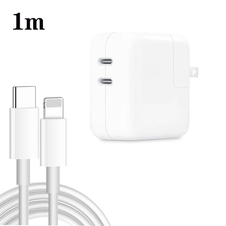 35W PD3.0 USB-C / Type-C Dual Port Charger with Type-C to 8 Pin Data Cable, US Plug, US Plug + 1m 8 Pin Cable, US Plug + 2m 8 Pin Cable