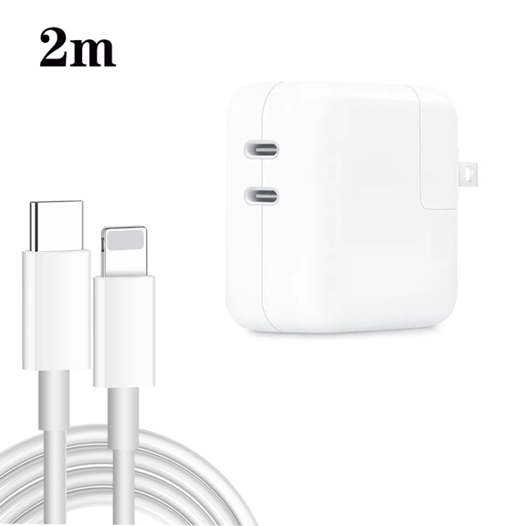 35W PD3.0 USB-C / Type-C Dual Port Charger with Type-C to 8 Pin Data Cable, US Plug, US Plug + 1m 8 Pin Cable, US Plug + 2m 8 Pin Cable