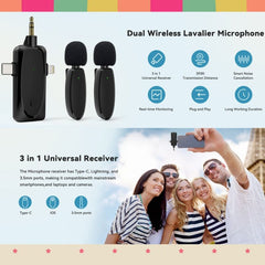 3 in 1 Mini Wireless Lavalier Microphones for iPhone / Android / Camera with Noise Reduction Function, One by Two