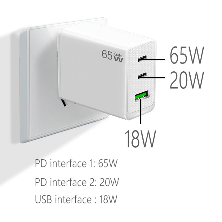 GaN PD65W Type-C x 2 + USB3.0 Laptop Adapter for Apple MacBook Series ,US Plug