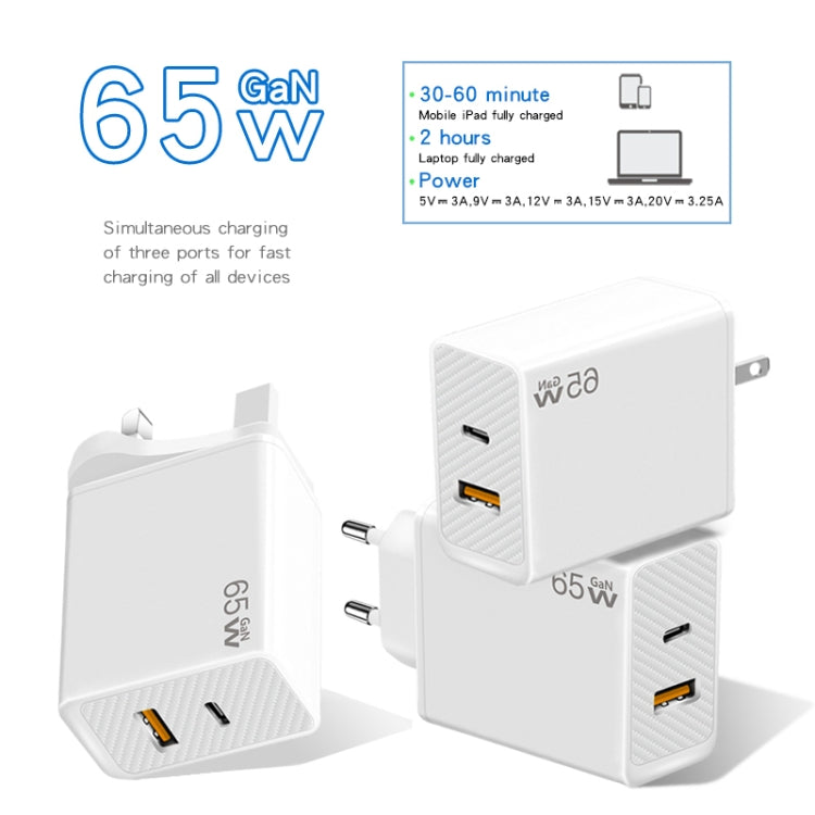 GaN PD48W Type-C PD3.0 + USB3.0 Notebook Adapter for MacBook Series ，EU Plug, EU Plug