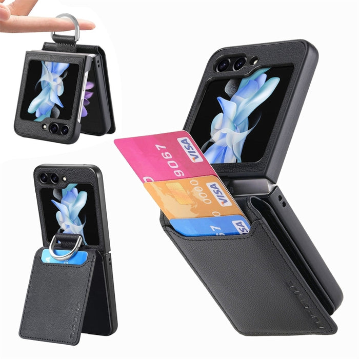 JUNSUNMAY Litchi Leather Skin PC Folding Phone Case, For Samsung Galaxy Z Flip6 / Flip7 FE, For Samsung Galaxy Z Flip5