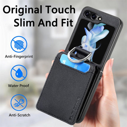 JUNSUNMAY Litchi Leather Skin PC Folding Phone Case, For Samsung Galaxy Z Flip6 / Flip7 FE, For Samsung Galaxy Z Flip5