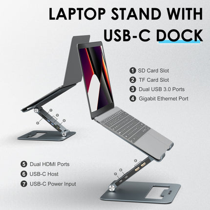 Wavlink UMD07 Adjustable Aluminum Ergonomic Portable Laptop Stand Type-C Docking Station