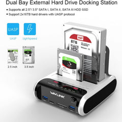 Wavlink ST336A SSD HDD Fast Offline Clone SATA  USB 3.0 External Hard Drive Case, ST336A