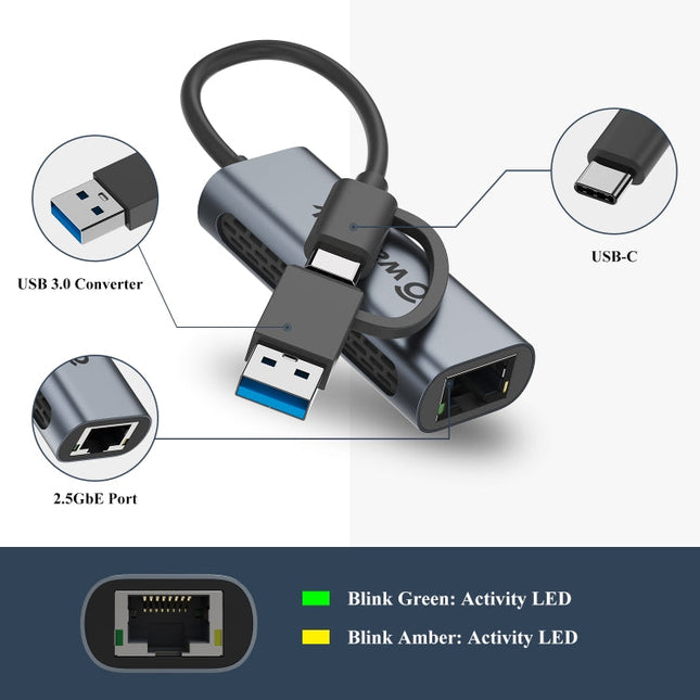 Wavlink NWU330GCA Gigabit Ethernet Adapter Type-C to 2.5 Network Card RJ45 LAN USB3.0 Converter, NWU330GCA