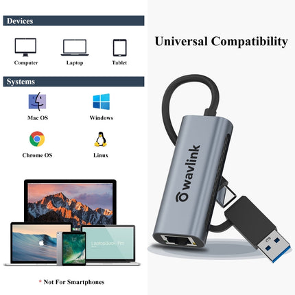 Wavlink NWU330GCA Gigabit Ethernet Adapter Type-C to 2.5 Network Card RJ45 LAN USB3.0 Converter, NWU330GCA