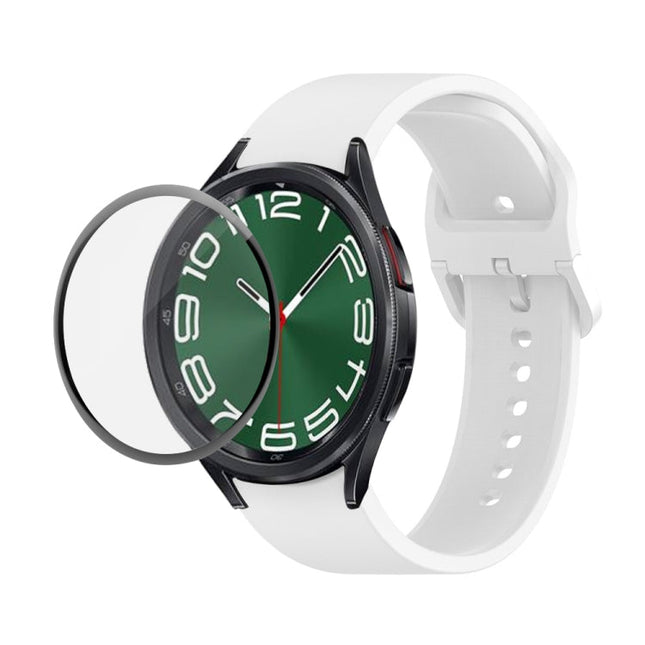 JUNSUNMAY Silicone Adjustable Strap + Full Coverage PMMA Screen Protector Kit, For Samsung Galaxy Watch6 Classic 43mm