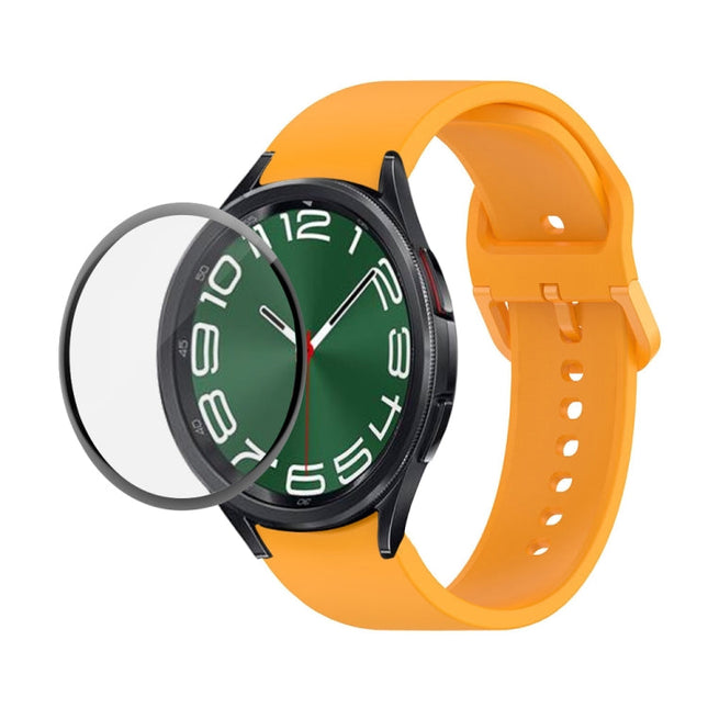 JUNSUNMAY Silicone Adjustable Strap + Full Coverage PMMA Screen Protector Kit, For Samsung Galaxy Watch6 Classic 43mm