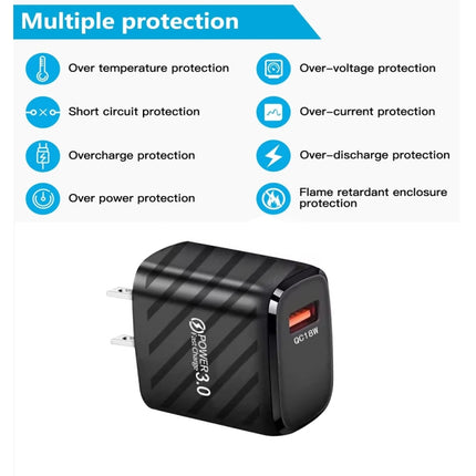 TE-005 USB3.0 QC3.0 18W 3A Interface Mobile Phone Fast Charger, US Plug, US Plug