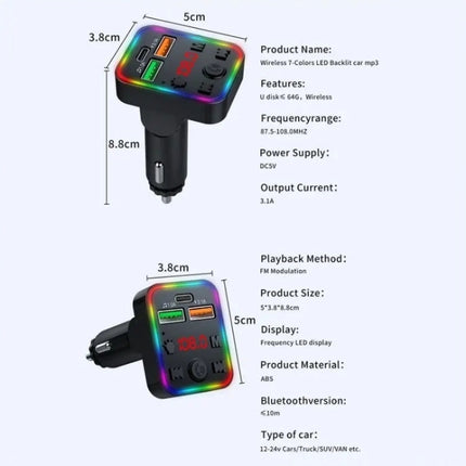 P22 Support MP3 Player USB Port Bluetooth FM Transmitter in-Car Adapter PD Car Charger, P22