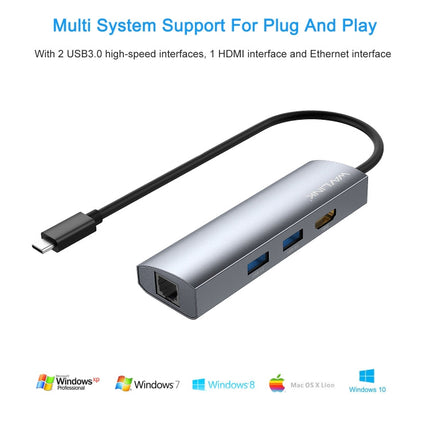 WAVLINK WL-UHP3408 USB HUB Adapter 4-in-1 Type-C to HD + 2xUSB3.0 + Gigabit RJ45 Docking Station, UHP3408