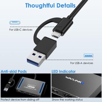 WAVLINK WL-UG69DH2 Dual Monitor USB+Type-C to Dual 4K HD DisplayPort Adapter Splitter