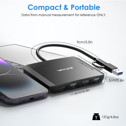 WAVLINK WL-UG69DH2 Dual Monitor USB+Type-C to Dual 4K HD DisplayPort Adapter Splitter