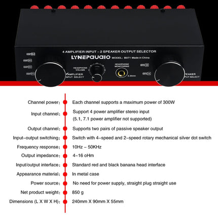 4 Input 2 Output or 2 In 4 Out Power Amplifier Speaker Selector Switcher, 4 Input 2 Output or 2 In 4 Out