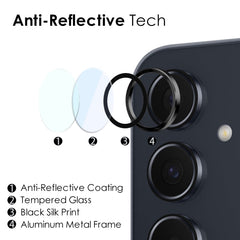 NORTHJO Camera LensCD Vein Metal Ring Tempered Glass Film, For Samsung Galaxy A55 5G, For Samsung Galaxy A35 5G, For Samsung Galaxy A05 4G, For Samsung Galaxy A05s 4G, For Samsung Galaxy A25 5G, For Samsung Galaxy A15 4G / 5G
