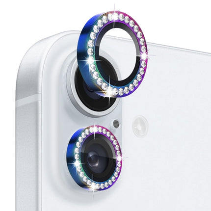 NORTHJO Rhinestone Camera Lens Protector Tempered Glass Metal Ring Film, For iPhone 16 / 16 Plus