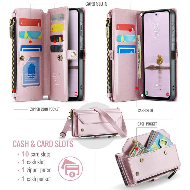 CaseMe C36 Card Slots Zipper Wallet RFID Anti-theft Leather Phone Case, For Galaxy S24 FE 5G