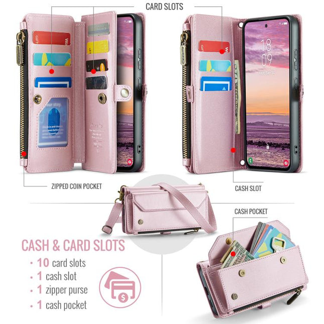 CaseMe C36 Card Slots Zipper Wallet RFID Anti-theft Leather Phone Case, For Samsung Galaxy S25 Edge 5G, For Samsung Galaxy A56 5G, For Samsung Galaxy A36, For Samsung Galaxy S24 FE 5G