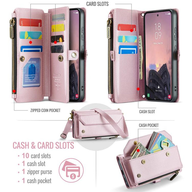 CaseMe C36 Card Slots Zipper Wallet RFID Anti-theft Leather Phone Case, For Samsung Galaxy S26+ 5G, For Samsung Galaxy S26 Ultra 5G, For Samsung Galaxy S26 5G, For Samsung Galaxy A57 5G