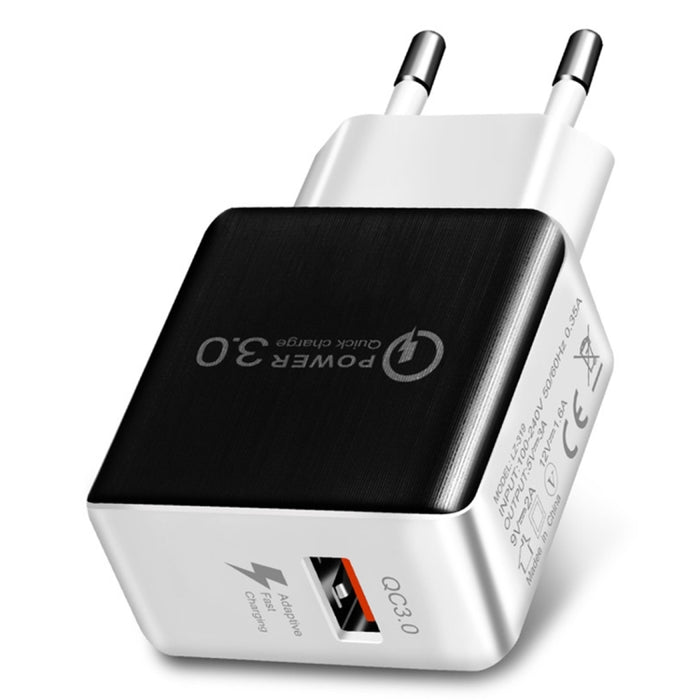 1USB QC 3.0 Wire Drawing Quick Charger EU Plug, QC 3.0 Black, QC 3.0 White