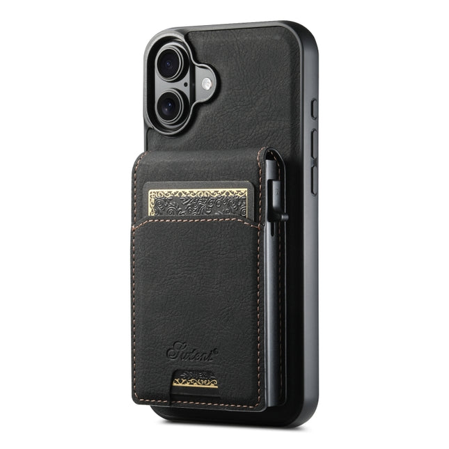 Suteni H19 Litchi Grain 2-in-1 MagSafe Removable Card Box Back Phone Case, For iPhone 17e / 16e, For iPhone 17 Pro Max, For iPhone 17 Pro, For iPhone 17, For iPhone Air, For iPhone 16 Pro Max, For iPhone 16 Pro, For iPhone 16 Plus, For iPhone 16       ...