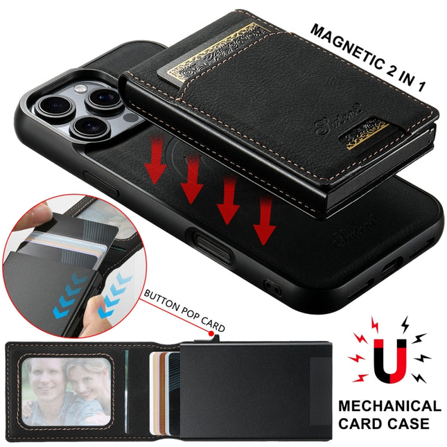 Suteni H19 Litchi Grain 2-in-1 MagSafe Removable Card Box Back Phone Case, For iPhone 15, For iPhone 14 Plus, For iPhone 14, For iPhone 14 Pro, For iPhone 14 Pro Max, For iPhone 13 Pro Max, For iPhone 13 Pro, For iPhone 13, For iPhone 12               ...