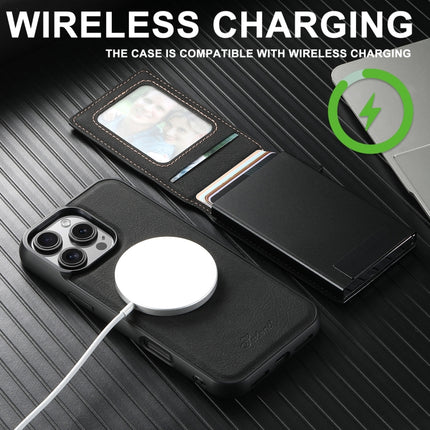 Suteni H19 Litchi Grain 2-in-1 MagSafe Removable Card Box Back Phone Case, For iPhone 15, For iPhone 14 Plus, For iPhone 14, For iPhone 14 Pro, For iPhone 14 Pro Max, For iPhone 13 Pro Max, For iPhone 13 Pro, For iPhone 13, For iPhone 12               ...