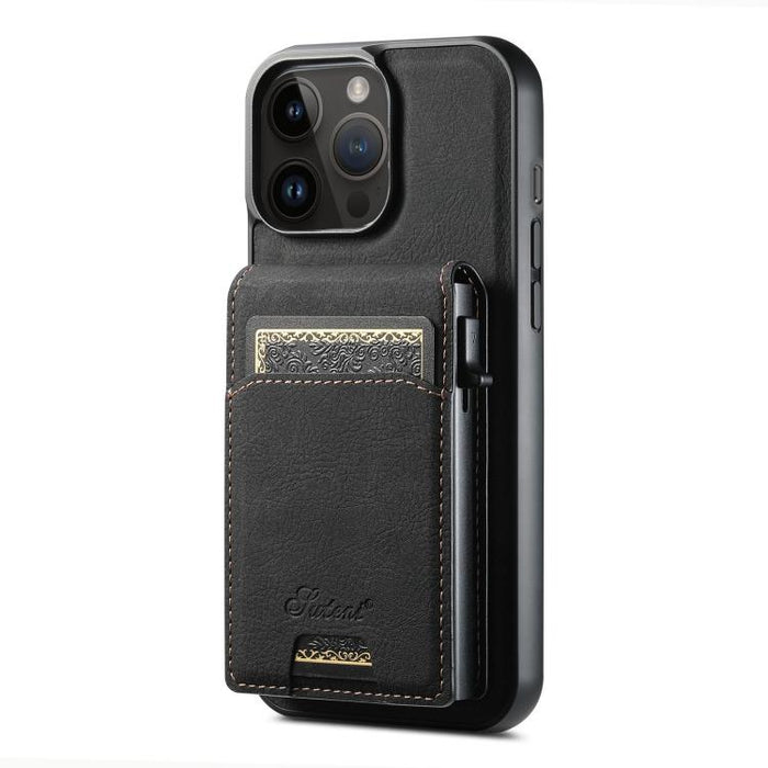 Suteni H19 Litchi Grain 2-in-1 MagSafe Removable Card Box Back Phone Case, For iPhone 12 Pro, For iPhone 17e / 16e