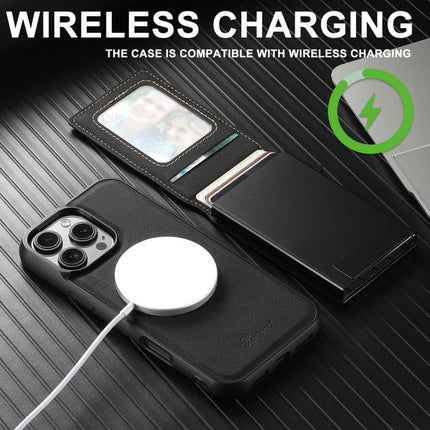 Suteni H19 Litchi Grain 2-in-1 MagSafe Removable Card Box Back Phone Case, For iPhone 12 Pro, For iPhone 17e / 16e
