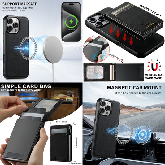 Suteni H19 Litchi Grain 2-in-1 MagSafe Removable Card Box Back Phone Case